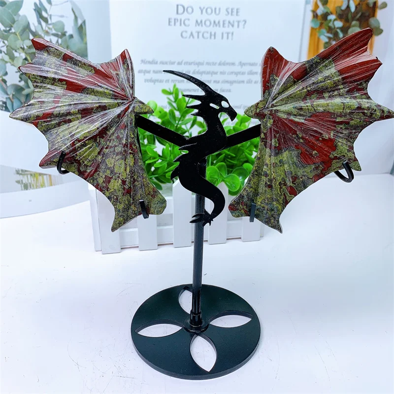 

Natural Dragon Blood Stone Crystal Wings, Healing Reiki Statue, Gemstone, Home Ornament Decoration, 1Pair