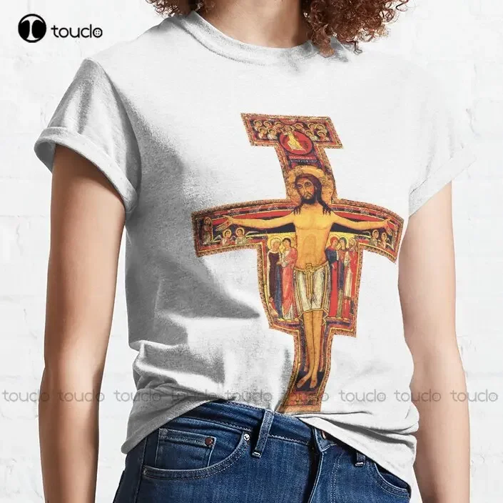 San Damiano Cross Classic T-Shirt Cool T Shirts For Men Custom Aldult Teen Unisex Digital Printing Tee Shirts Pure Cotton Xs-5Xl