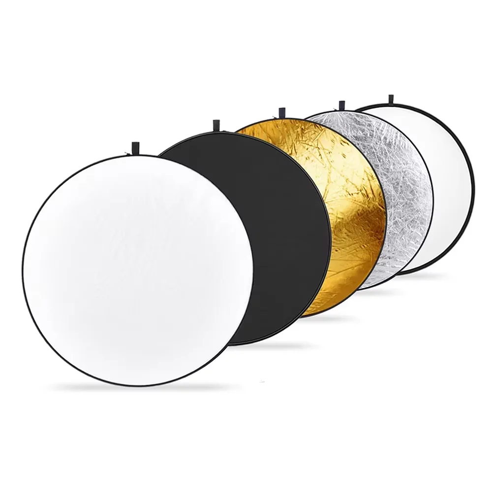

Круглый портативный отражатель 60 см, 80 см, 110 см, многоцветный, складной, для наружной съемки, светоотражатель для фотостудии