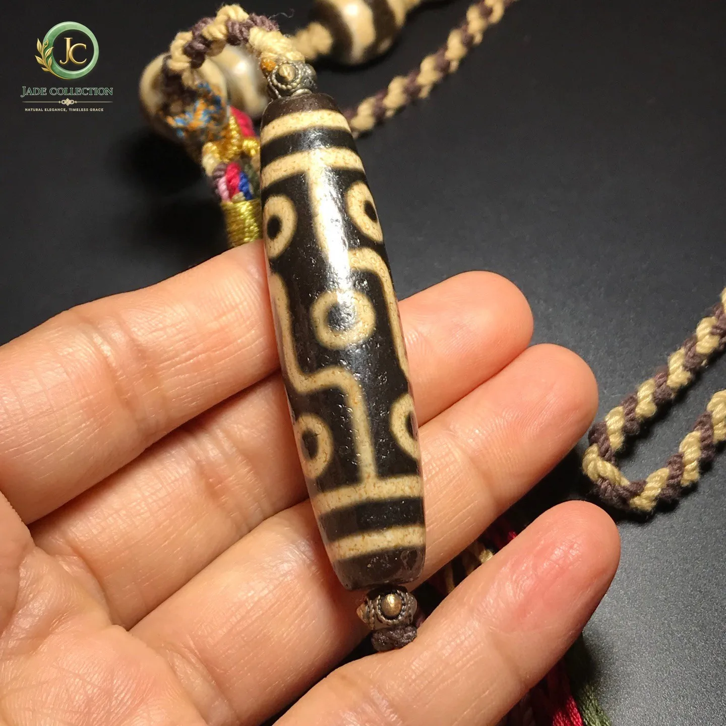 Unique Tibetan Old Agate Dzi Multiple patterns 9 Eyes Beads Necklace J0428