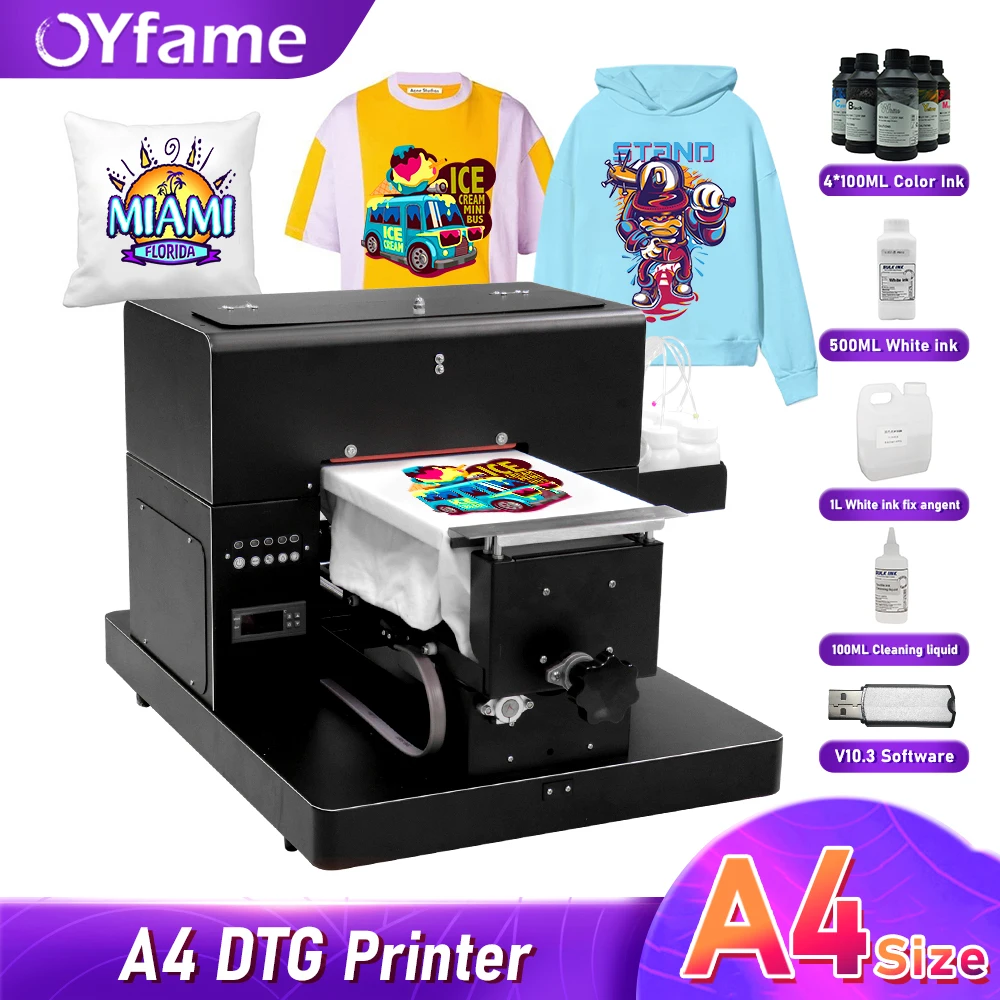 

OYfame A4 DTG Printer A4 Flatbed Printer Directly To Garment for dark and light t shirt printing machine A4 For clothes print