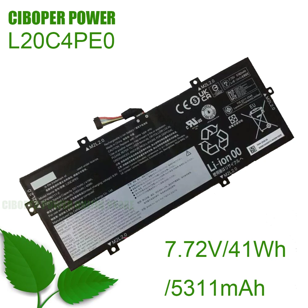 CP Laptop Battery L20M4PE0 L20C4PE0 7.72V/41WH/5311mAh For Yoga Duet 7 13ITL6 YOGA Duet IML 2020 2021 Series  L19M4PD8L19C4PD8