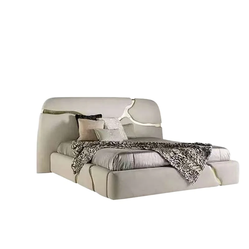 Deluxe King Leather Bed Modern Bedroom Furniture Wood Framed King Bed