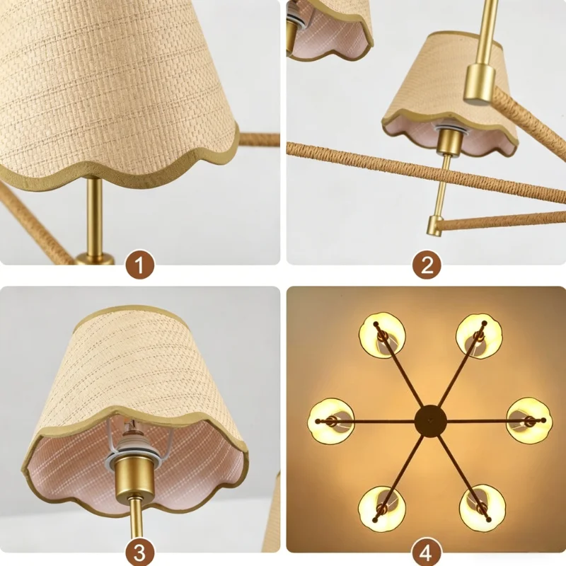 Vintage Creative Vine Weaving Chandelier French 6-Head Restaurant Pendant Lamp Living Room Lobby Indoor Home Lighting Fixtures