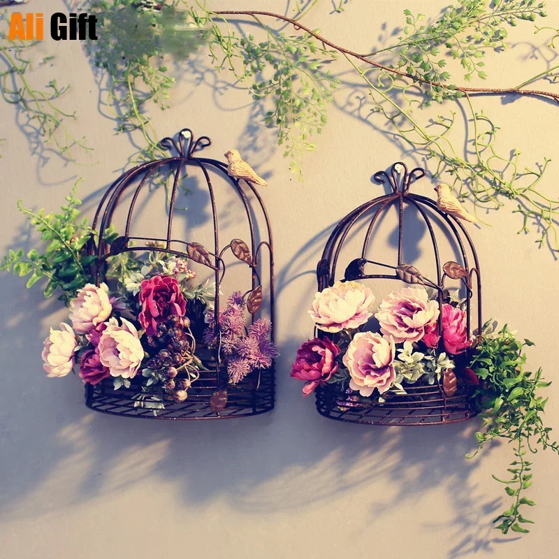 Iron Half Bird Cage Wall Hanging Flower Stand, Ornaments, Wedding Decoration, Outdoor Balcony, Home Pendant, Photography Props