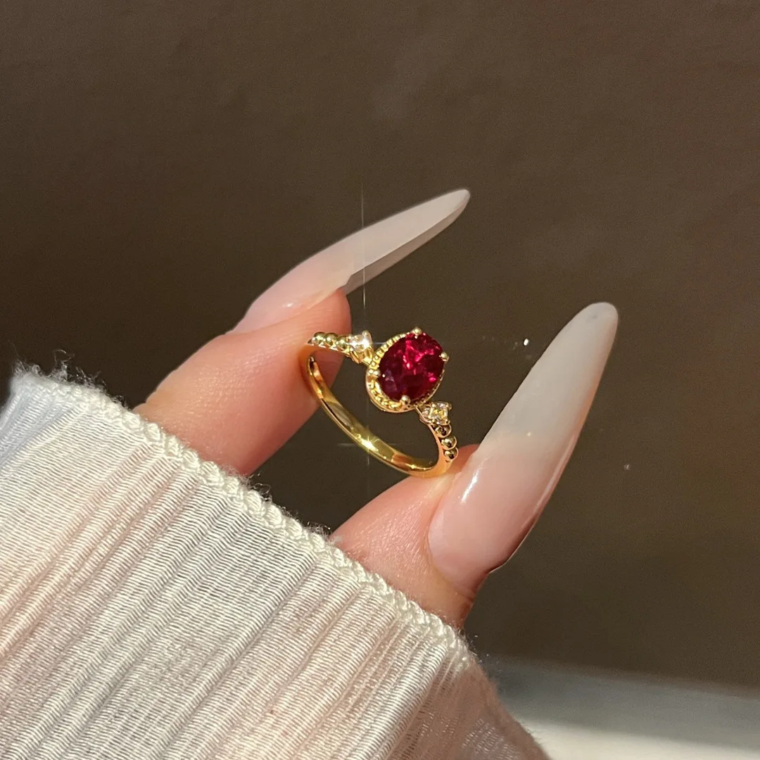 Retro court style oval ruby rings for women fashion luxurious high-end red ring Adjustable opening banquet jewelry gifts