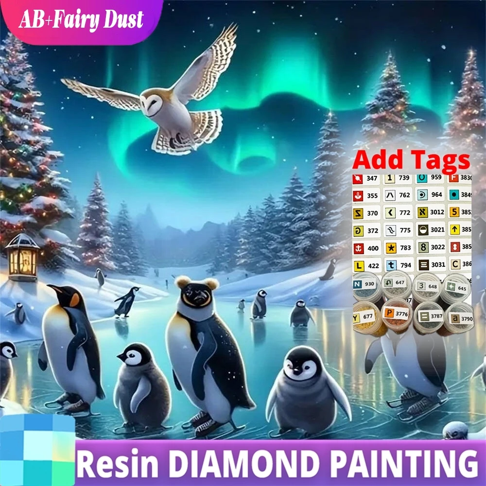 

Resin AB Fairy Dust DIY Penguin Diamond Embroidery Animal Painting Picture Of Rhinestones Winter Mosaic Owl Bird Handmade Gift