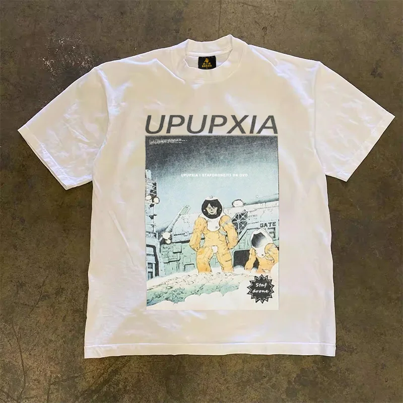 Loose Fit Cotton T-Shirt Unisex Short Sleeve Double Thread UPUPXIA Hero Print Sweat Absorbent round Neck Casual Summer Top