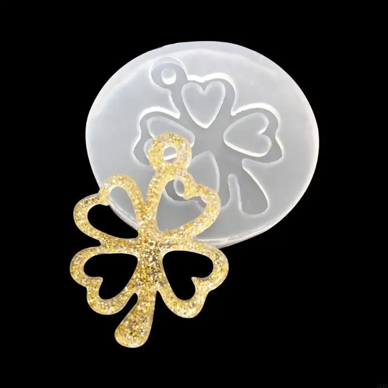 

T21C Shiny Glossy Silicone Resin Molds Clover Tree Earrings Mold DIY Keychain Pendant Jewelry Epoxy Resin Crafting Mold