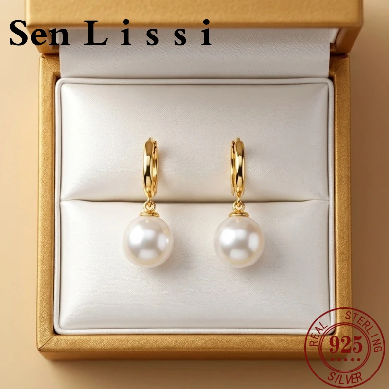 Senlissi – S925 Silber U-Loop-Tropfenohrringe, hochwertige runde japanische Perlenohrringe, elegantes Accessoire für Frauen, Bankett, Dating – Detail 1