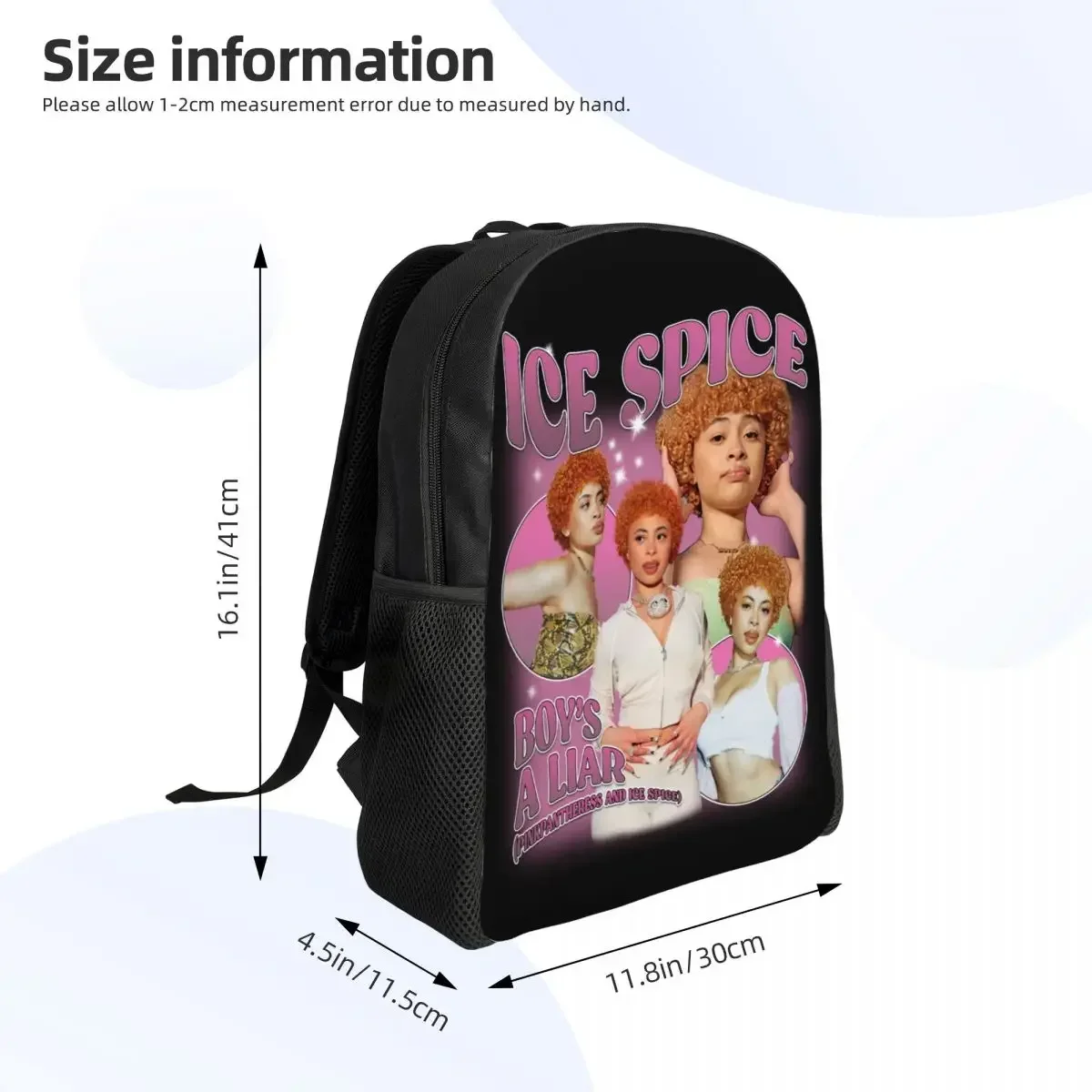 Ransel Musik Hiphop Ice Spice Kustom untuk Anak Perempuan Laki-laki Tas Perjalanan Sekolah Perguruan Tinggi Tas Buku Wanita Pria Cocok untuk Laptop 15 Inci