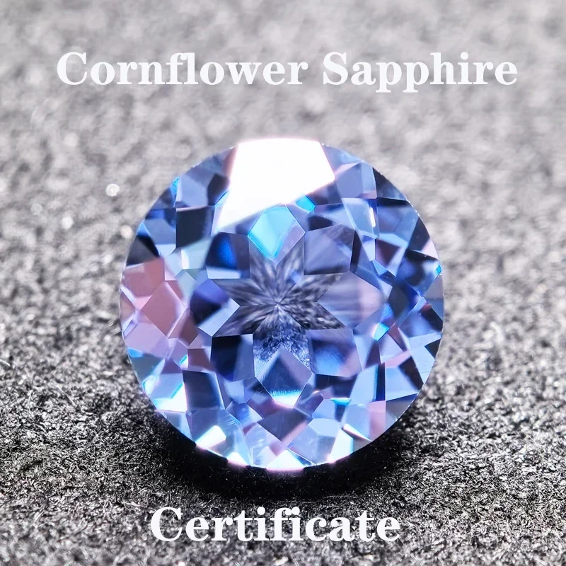 Wholesale Cornflower Round Shaped Lab Grown Sapphire Extremely Shiny Quality DIY Ring Necklace Earrings Main Materials  AGL Cert