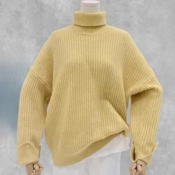 Turtleneck Jumpers Long Sleeve Sweater Women Y2k 2023 Yellow Autumn Winter Sweaters Pullovers Loose Elegant Long Jumpers