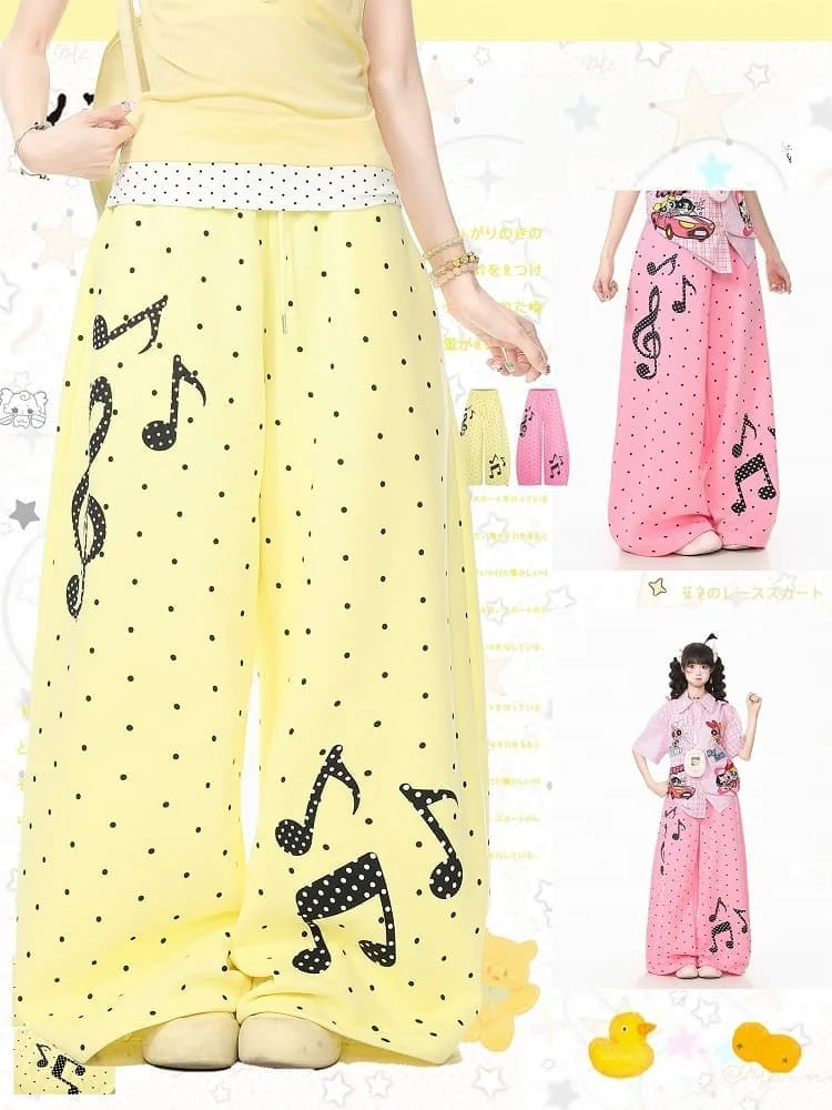 Harajuku Y2K Sweet Cool Girl Wide Leg Casual Pants with Elastic Waist, Loose Drop Wide Version, Spring and Autumn Outing Pants