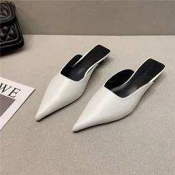 Woman Slippers Pointed Toe Outside Job Sandals Slides Mules Low Heel White Shoes for Women with Comfortable Luxury Korea Style