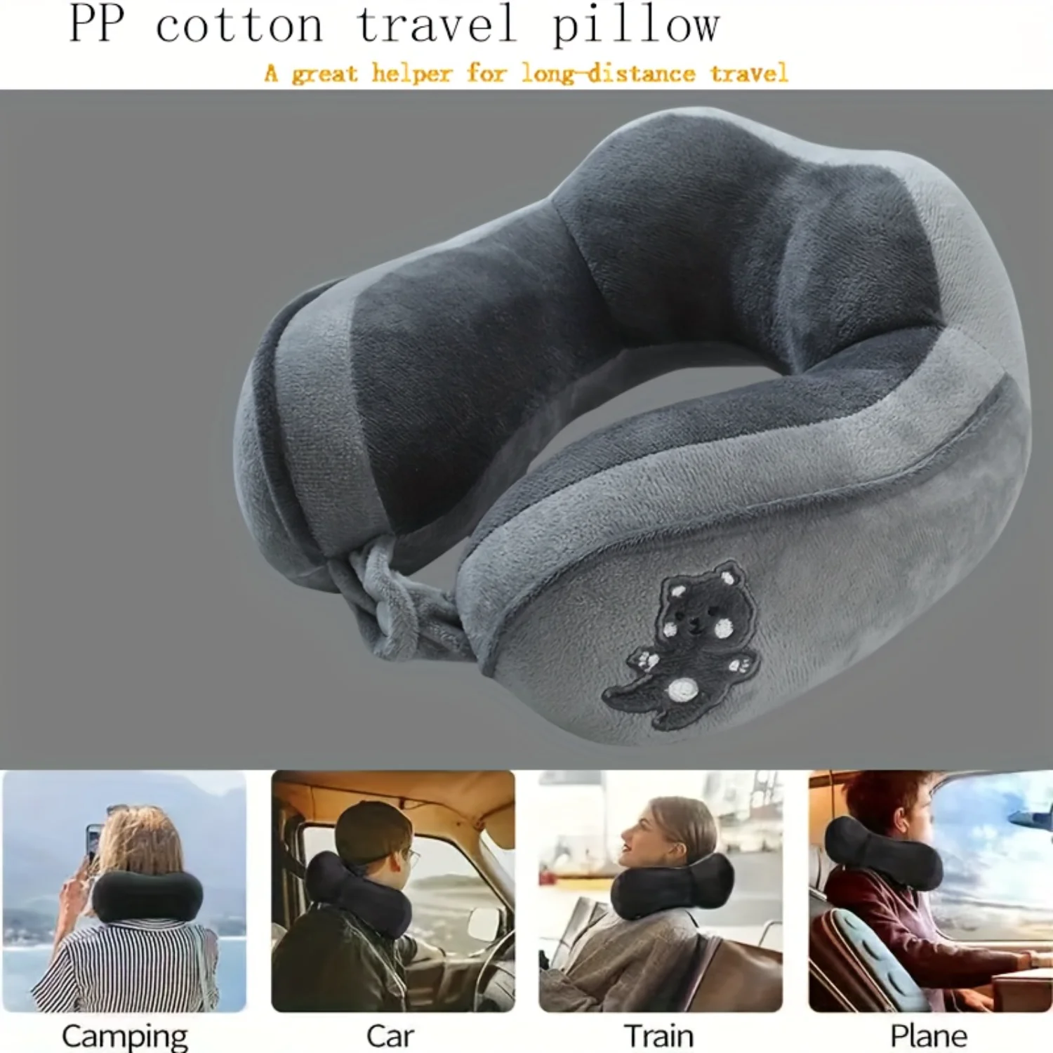 

Hypoallergenic PP Cotton U-Shaped Travel Pillow with Microfiber Cover, Lightweight, Medium Soft Neck Support with Anti-Falling B