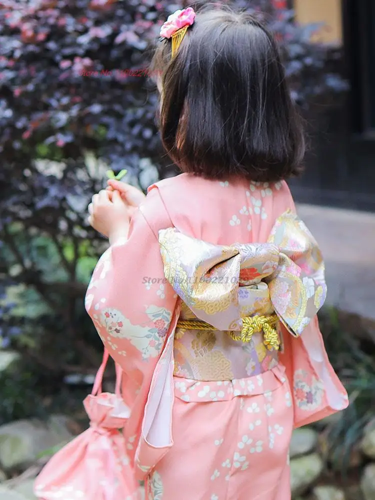 2024 children japanese kimono robe national flower print dress traditional yukata haori girl photography dress vintage kimono