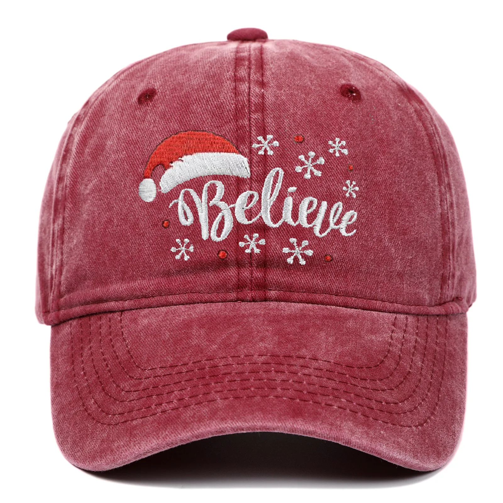 قبعة عيد الميلاد الجديدة مع تطريز ندفة الثلج، قمة كبار السن، قبعة بيسبول مغسولة للرجال والنساء، قبعة شمس رياضية خارجية #2