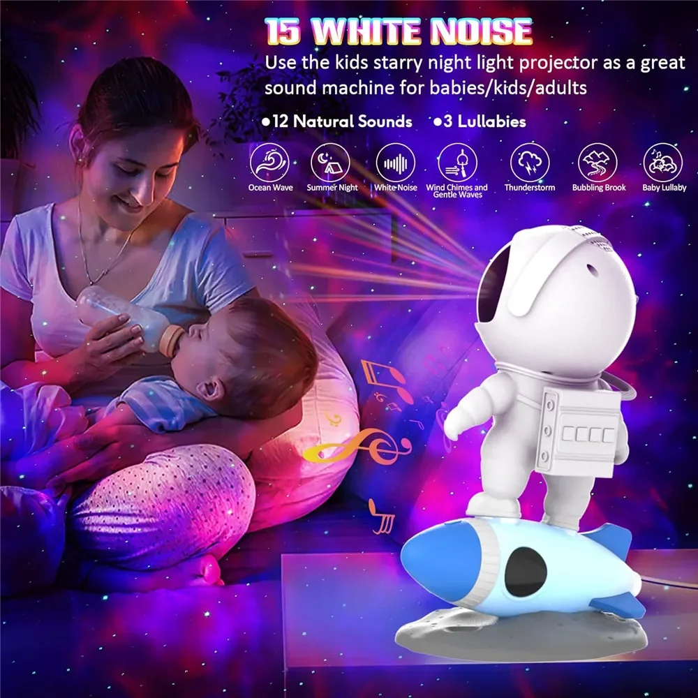 Rocket Astronaut Galaxy Star Projector Night Light Planetarium Projector 360° Rotation Bedroom Atmosphere Decor Lamp Kids Gift