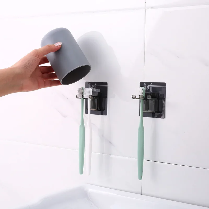 Non-marking Toothbrush Holder Tooth Cup Holder Wall-mounted Toothbrush Storage Rack Towel Hook Bathroom Accessories Bathroom