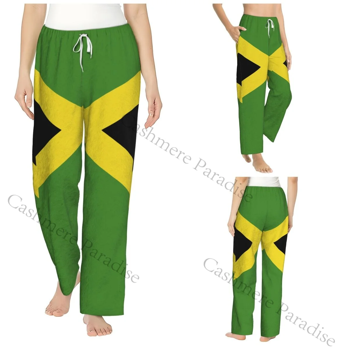 

Jamaica Flag Flannel Pajama Pants for Women Soft Warm Sleep Pants with Elastic Waistband