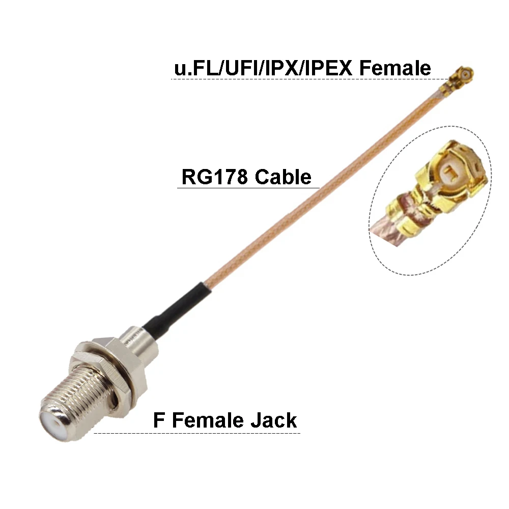 

2PCS 15cm RG178 F Female Bulkhead to uFL/u.FL/IPX/IPEX-1 Jack Coaxial RF Pigtail Cable WIFI 4G Antenna Extension Cable Cord