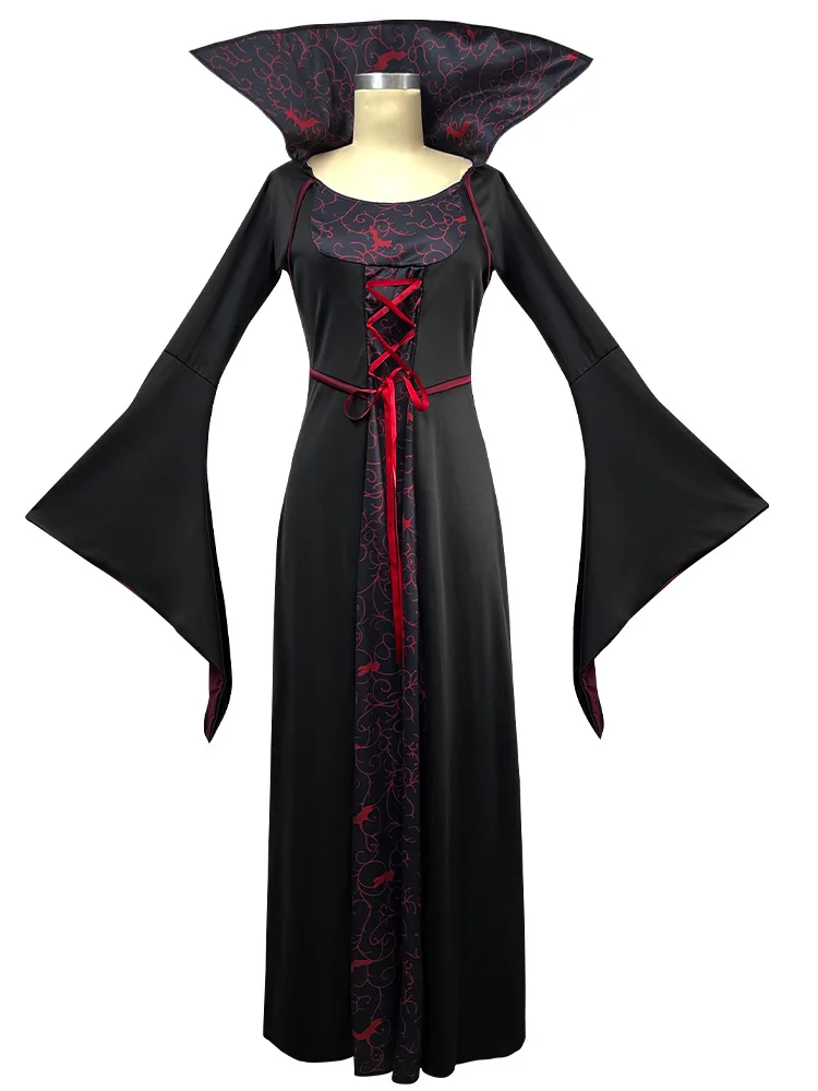 女性用 ゴシック ヴィクトリア朝風ドレス ヴァンパイア ハロウィンコスチューム コルセット パフスリーブ エレガント 魔女 ロールプレイ ステージパーティー エレガントな衣装