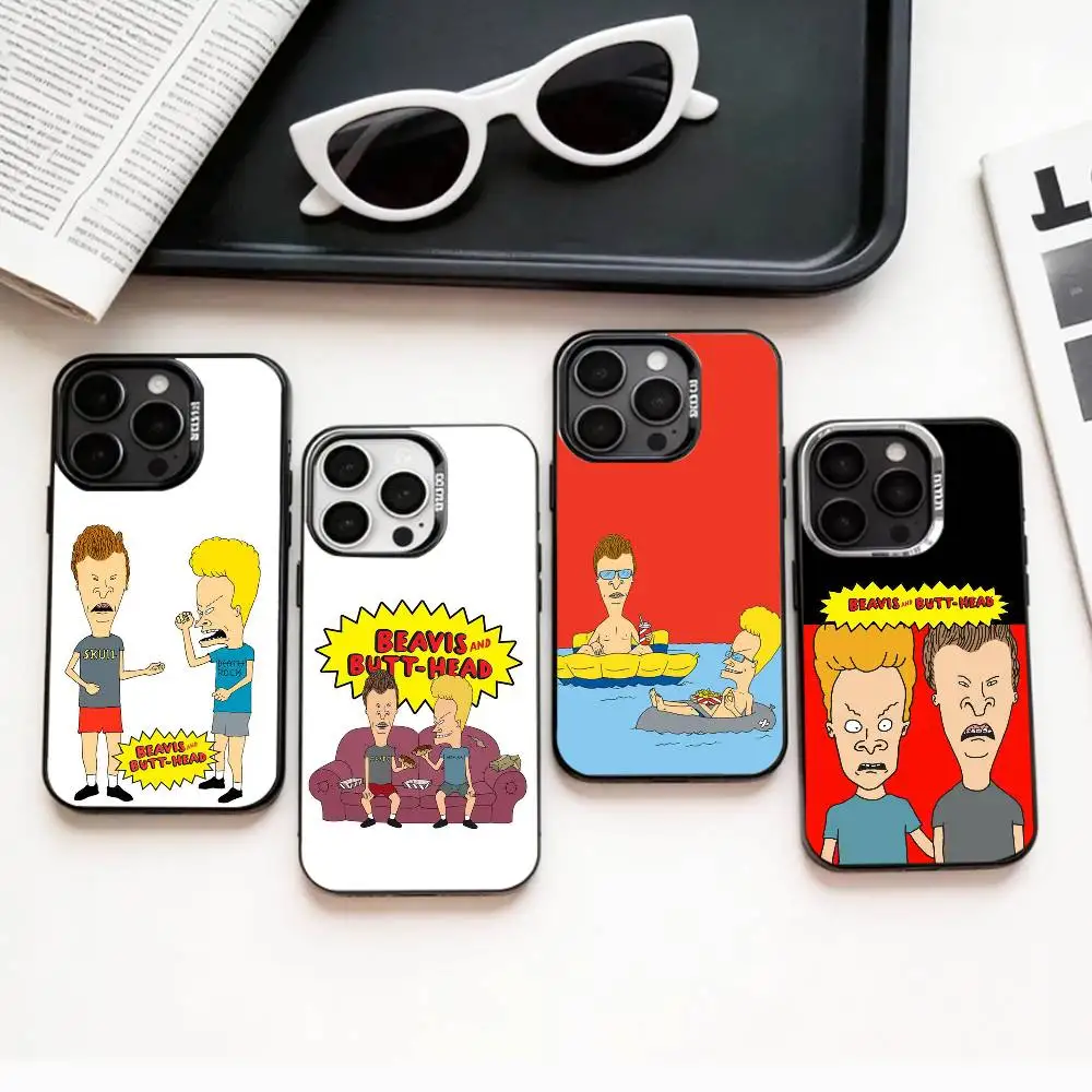 

Cartoon B-Beavis and B-Butt-head Phone Case For iPhone17,16,15,14,13,12,11 Plus,Pro Max Colored Silver Plated Inside Cover