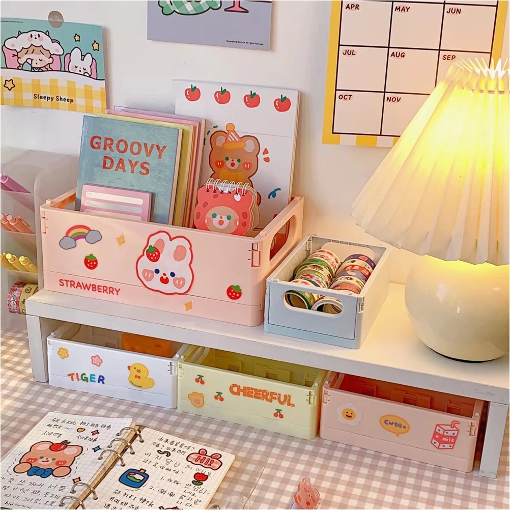 

Plastic Book Paper Storage Box Desk Basket Foldable Stationery Container Office Household Multi-function Easy Clean