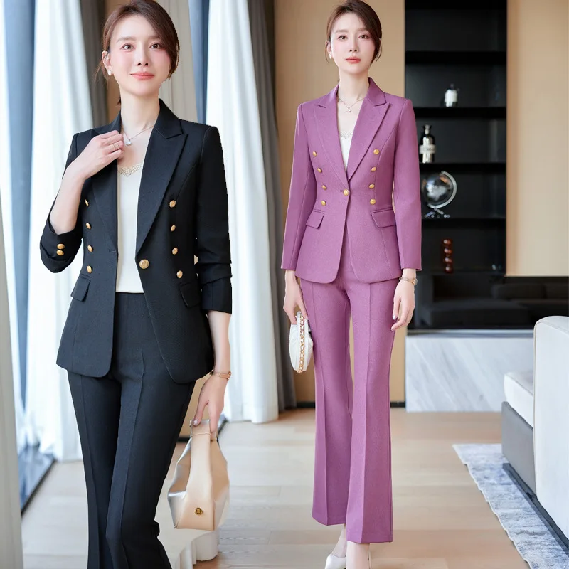 Black Suit Set Women's Business Clothing Hotel Receptionist Uniform Suit for Interviews Coat Work Clothes Spring and Autumn New