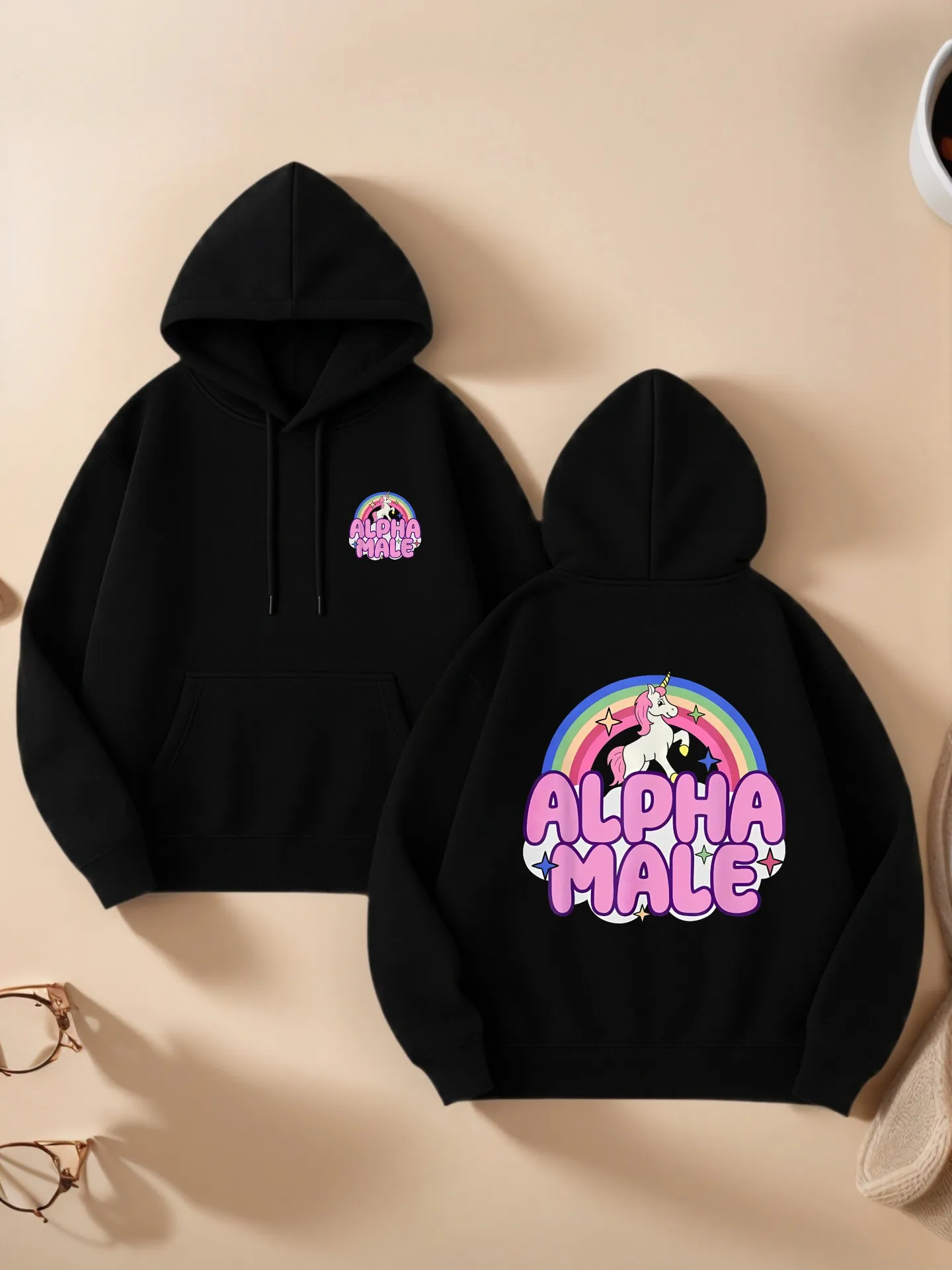 

Graphic Hoodie Women, Alpha Male Print, Casual Aesthetic Design, Fleece Lined, Casual Everyday Wear, For Men