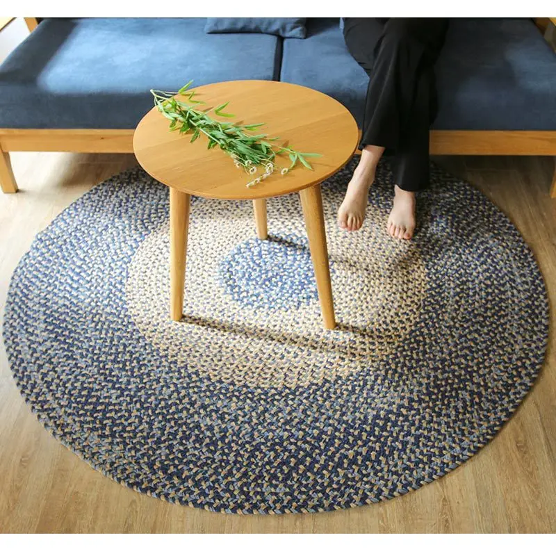 Living Room Carpet Home Decoration Traditional Hand Knitting Natural Jute Denim Soft Bedroom Mat Wear-resistant and Durable Rug