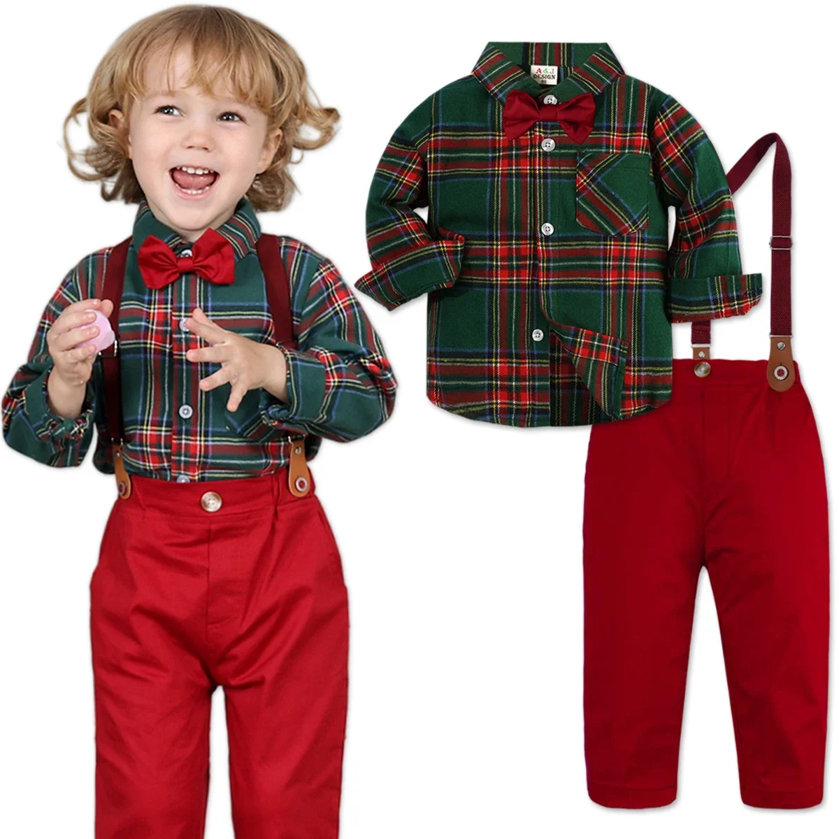 Boys Clothing Kids Suit Baby Christmas Outfit Xmas Formal Set Toddler Clothes Infant Party Gift Family Photography Dress Shirt