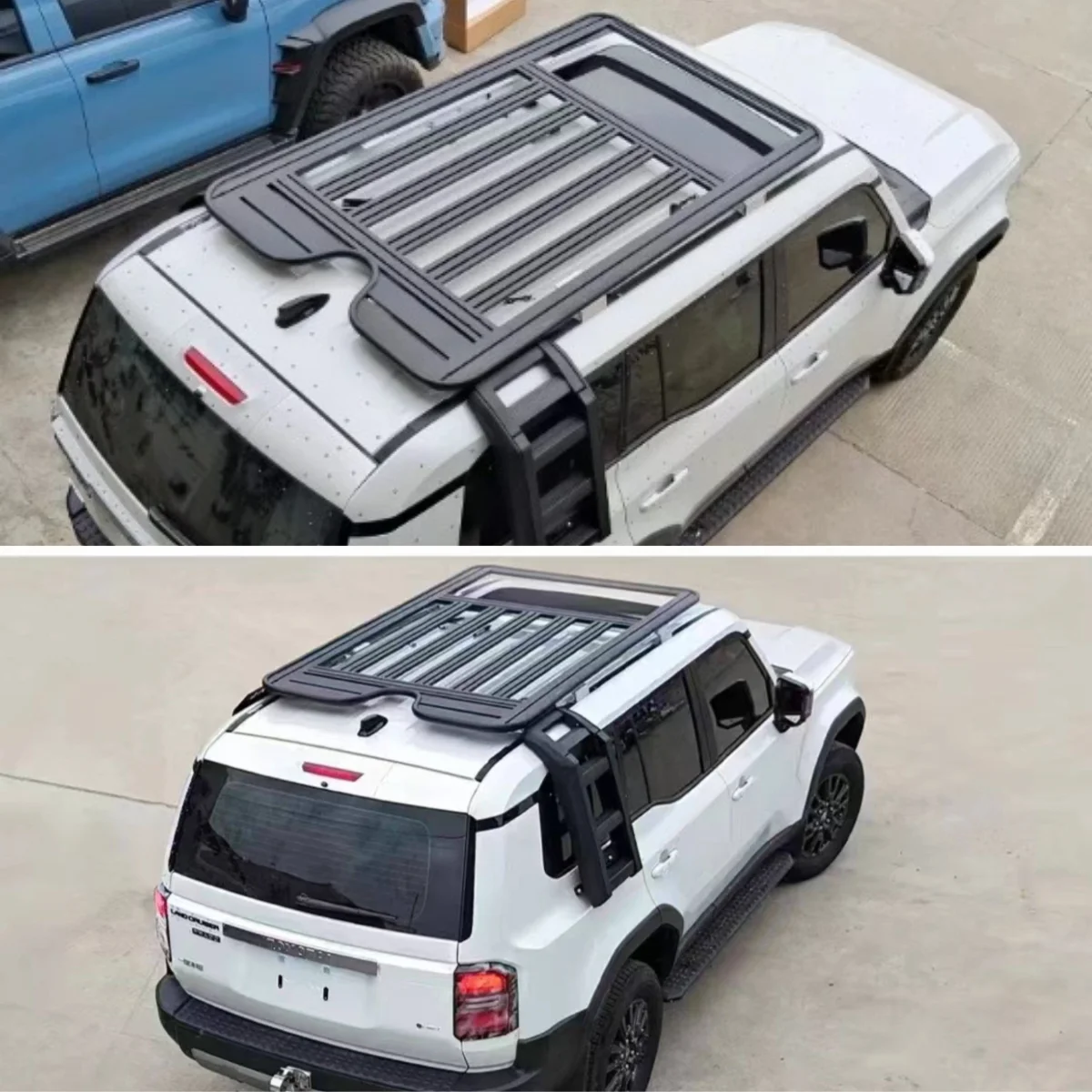 

For Toyota Land Cruiser 250 Prado LC250 Full Set, Aluminum Roof Rack Platform with Foldable Ladder, MOLLE Panel & Exterior Kit