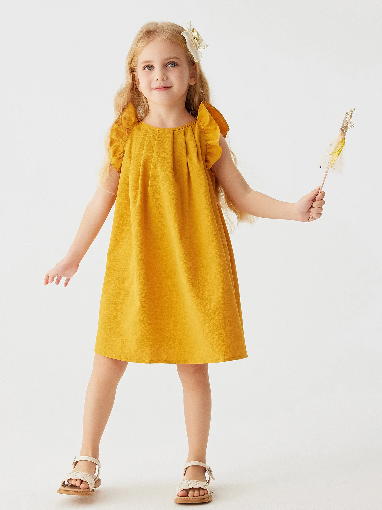 Summer Toddler Dresses 0-5Y Little Fly Sleeve Fashion Dresses Cute Sweet Princess Dresses Solid Color Casual Dresses