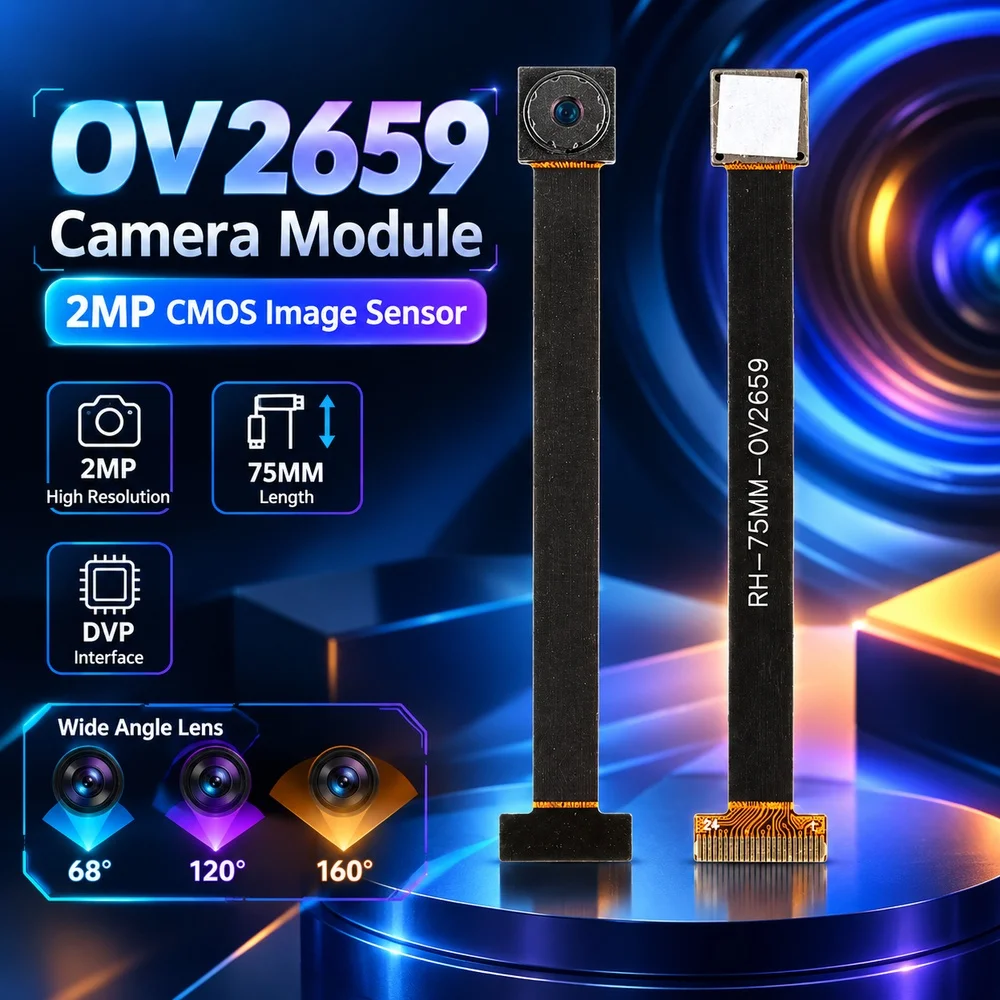 OV2659 Camera Module 2MP CMOS Image Sensor 75MM Length DVP Interface 68 120 160 Degree Wide Angle Lens or Distortion Free