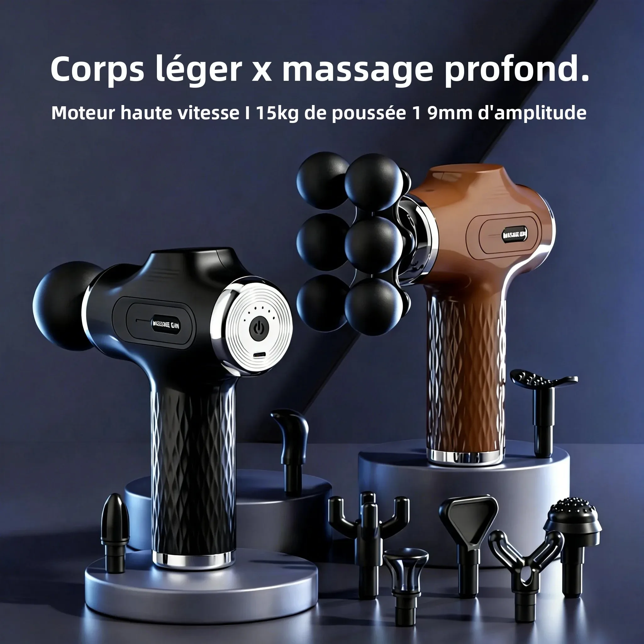 Pistolet de massage électrique à 10 têtes pour la relaxation musculaire, pistolet à vibrations pour relaxer le corps et masser, masseur portatif.