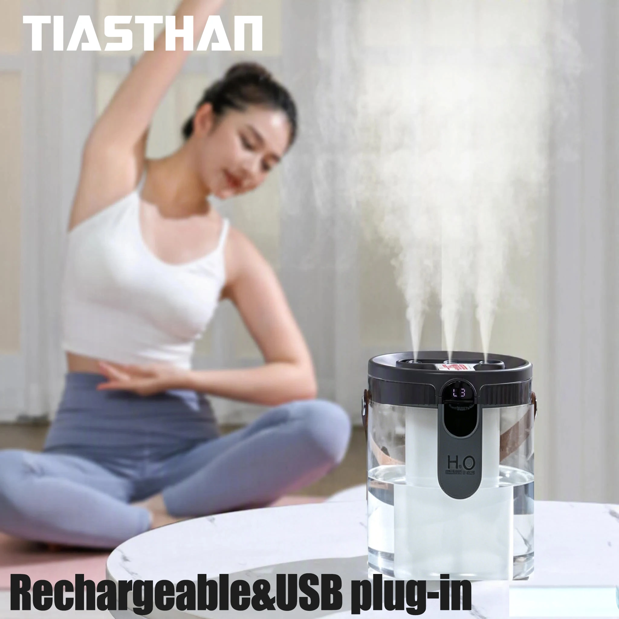 3 Nozzle Desktop Humidifier Ultrasonic Cool Mist Top Fill & Pour In Watering Digital Display Night Light Portable for Bedroom
