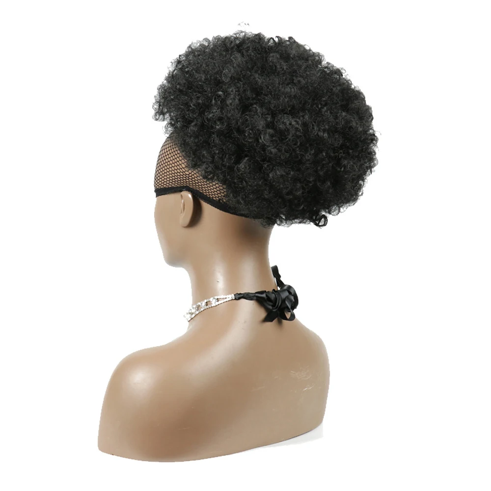 Coleta Afro Puff con cordón para mujeres negras, pelo sintético corto y rizado, extensión de moño Afro, 1 unidad