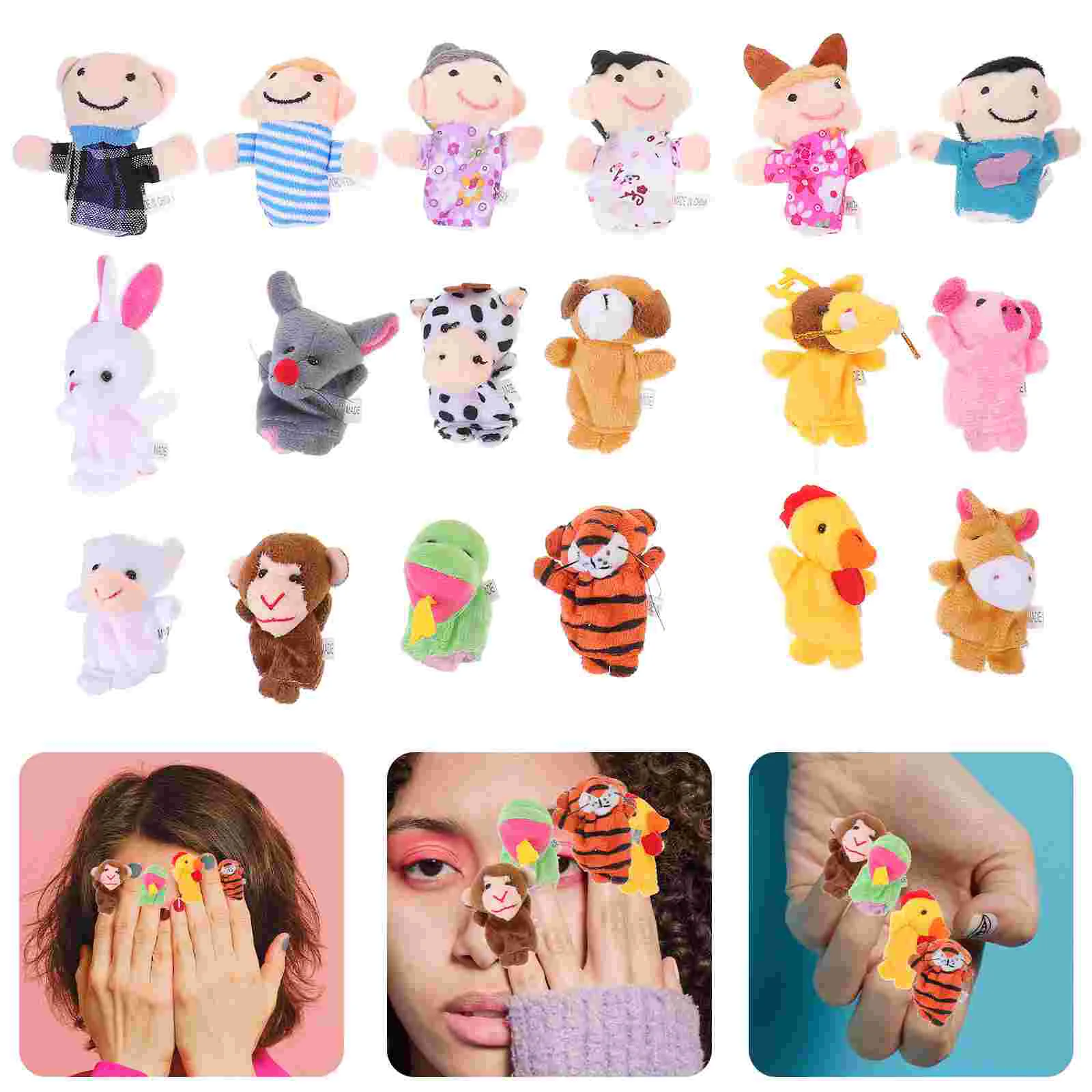 Marionnettes à Doigts pour Maison de Jeu, Mini Jouets pour Bébé, Puzzle Time, 18 Pièces