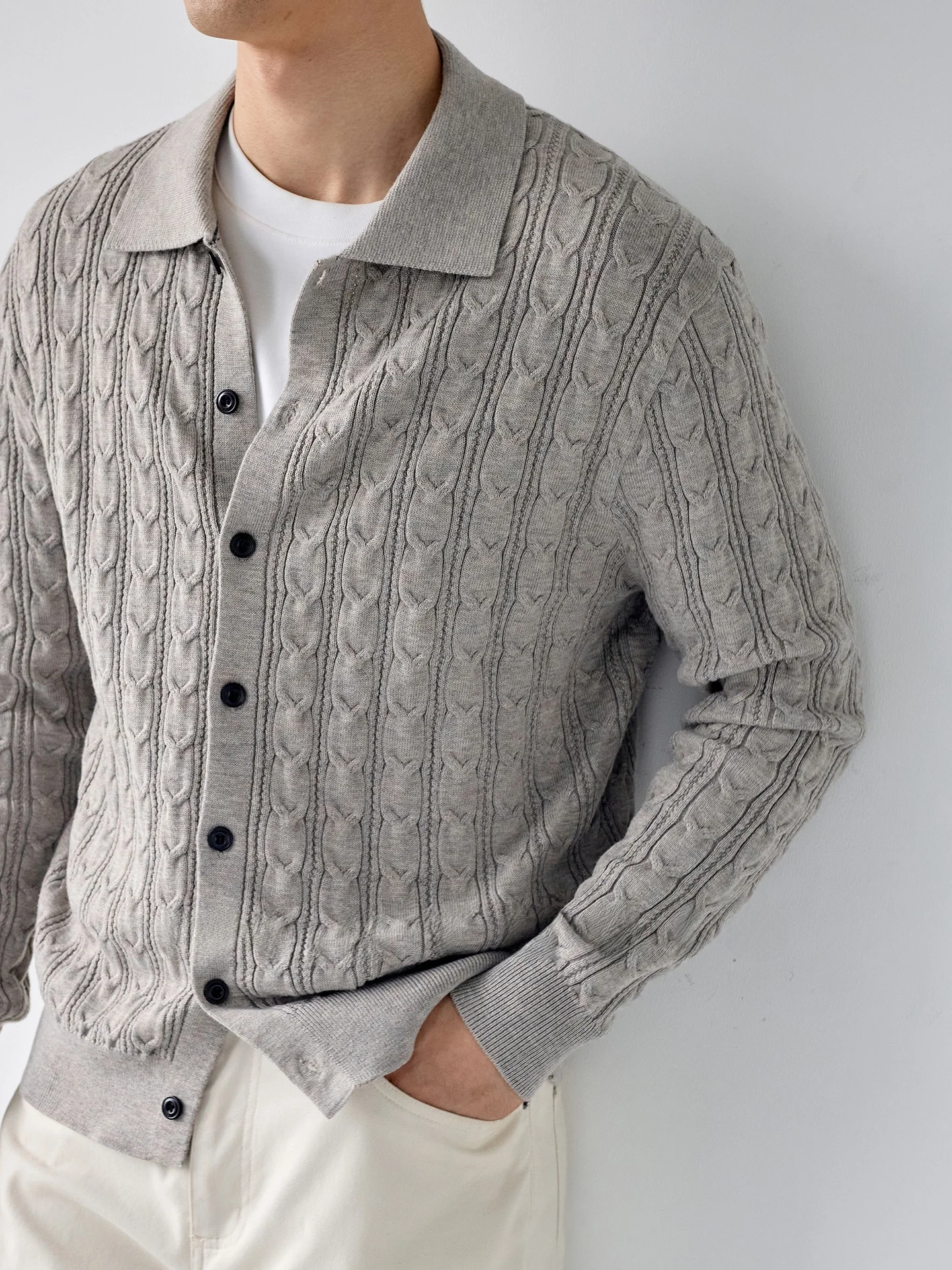 Autumn Winter Casual Knitted Open Cardigan Long Sleeve Turn-down Collar Men's Loose Versatile Warm Cotton Polyester Nylon Woo...
