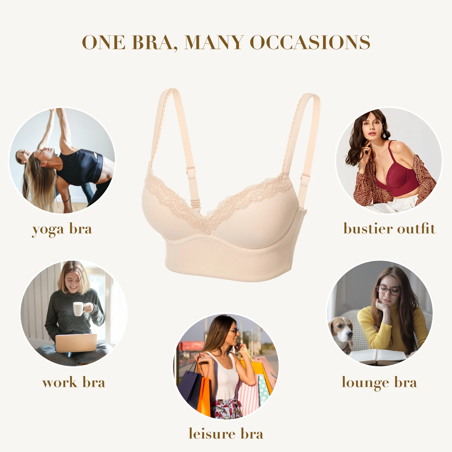 DOBREVA Women's Push Up Bra Wireless Padded No Underwire Bralettes Lace Plunge Bras