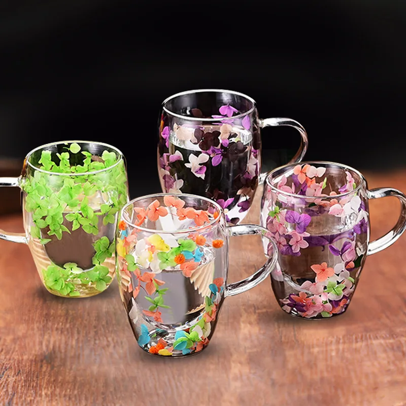 

Dry Flower Double Cup Family Breakfast Cup with Handle Cup Holiday
