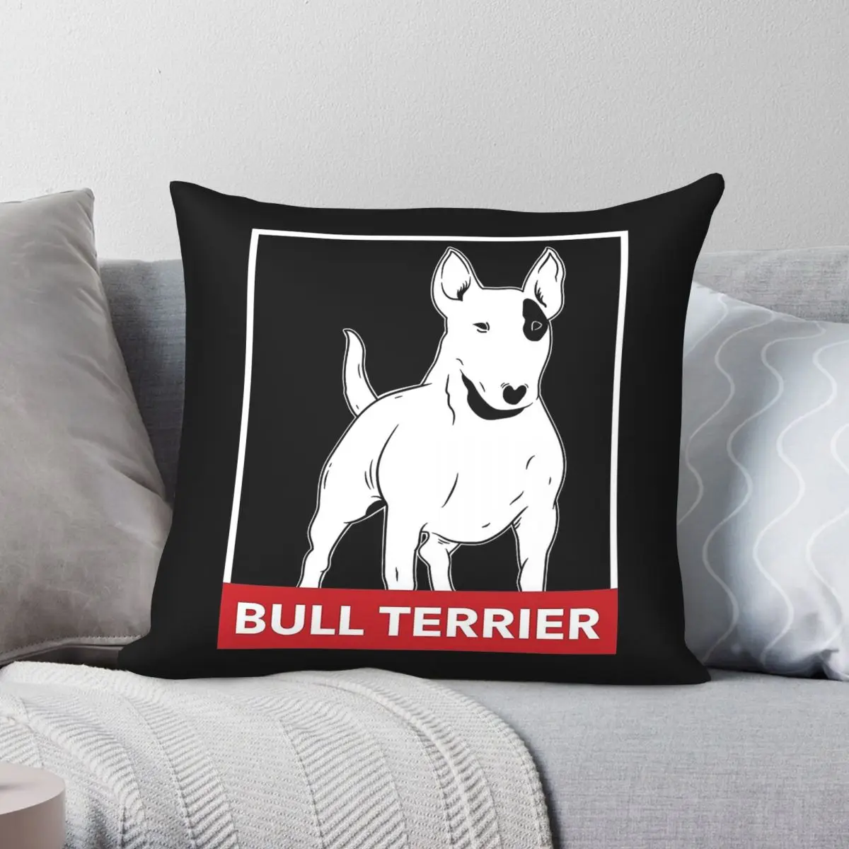 Bull Terrier Dog Square Pillowcase Polyester Linen Velvet Creative Zip Decor Sofa Cushion Cover 18