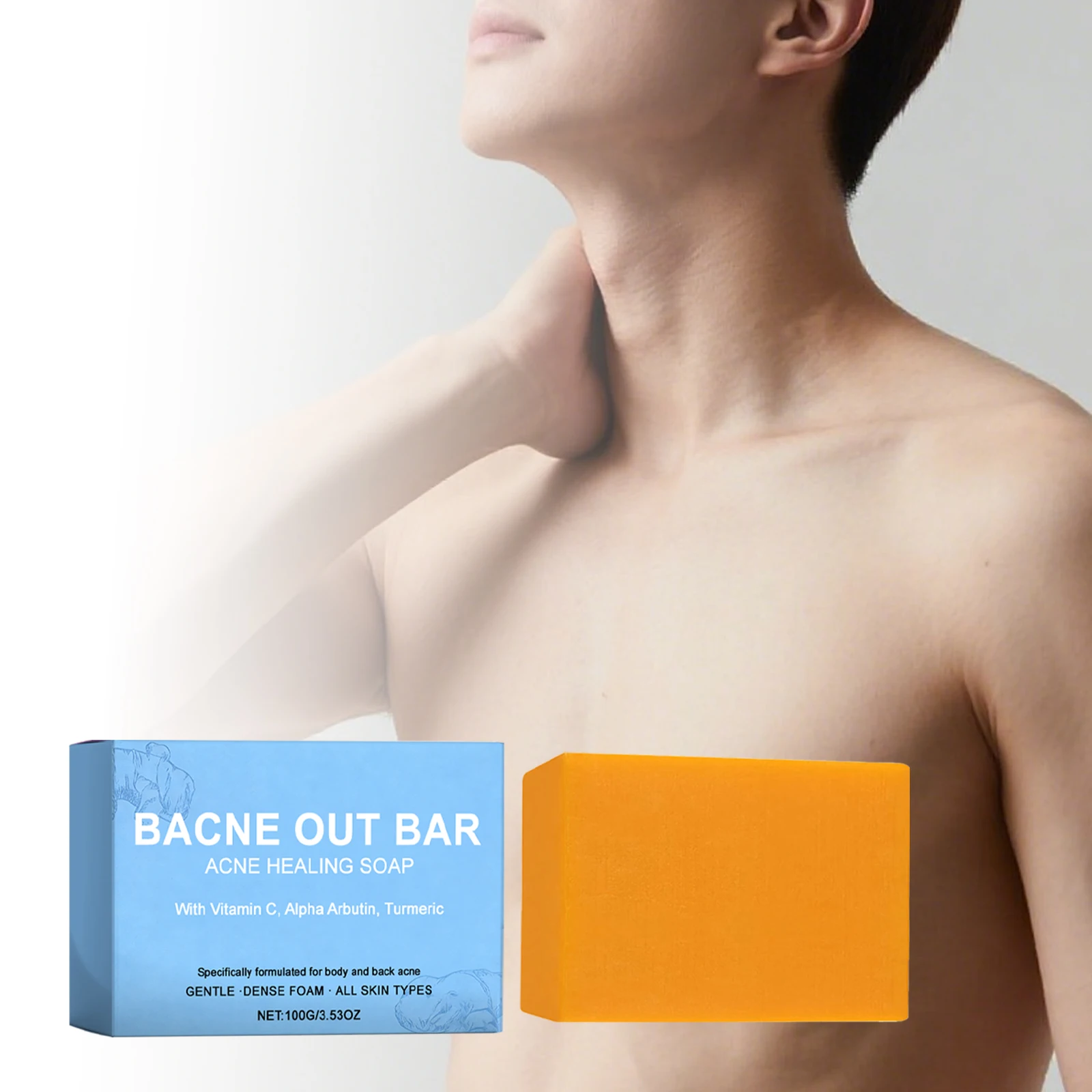 Back Acne Removal Soap Brightening Moisturizing Skin Oil Control Soothing Pimple Body Cleansing Soap With Turmeric Vitamin C