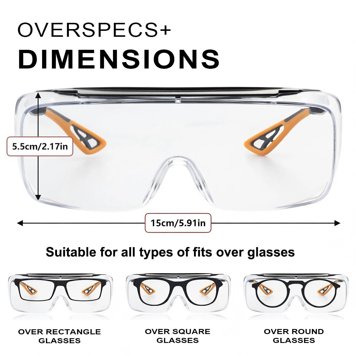 Verstellbare Sicherheitsbrille für über die Brille - ANSI Z87.1, beschlagfrei, kratzfest & mit Seitenschutz HM6 – Detail 1