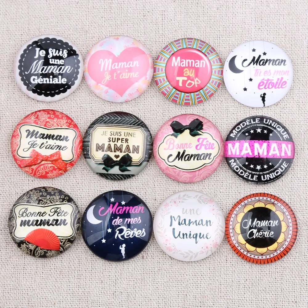 Onwear-mamam 사진 라운드 유리 카보 숑 30mm 25mm 20mm, 펜던트 키 체인 제작을 위한 수제 주얼리 혼합 결과