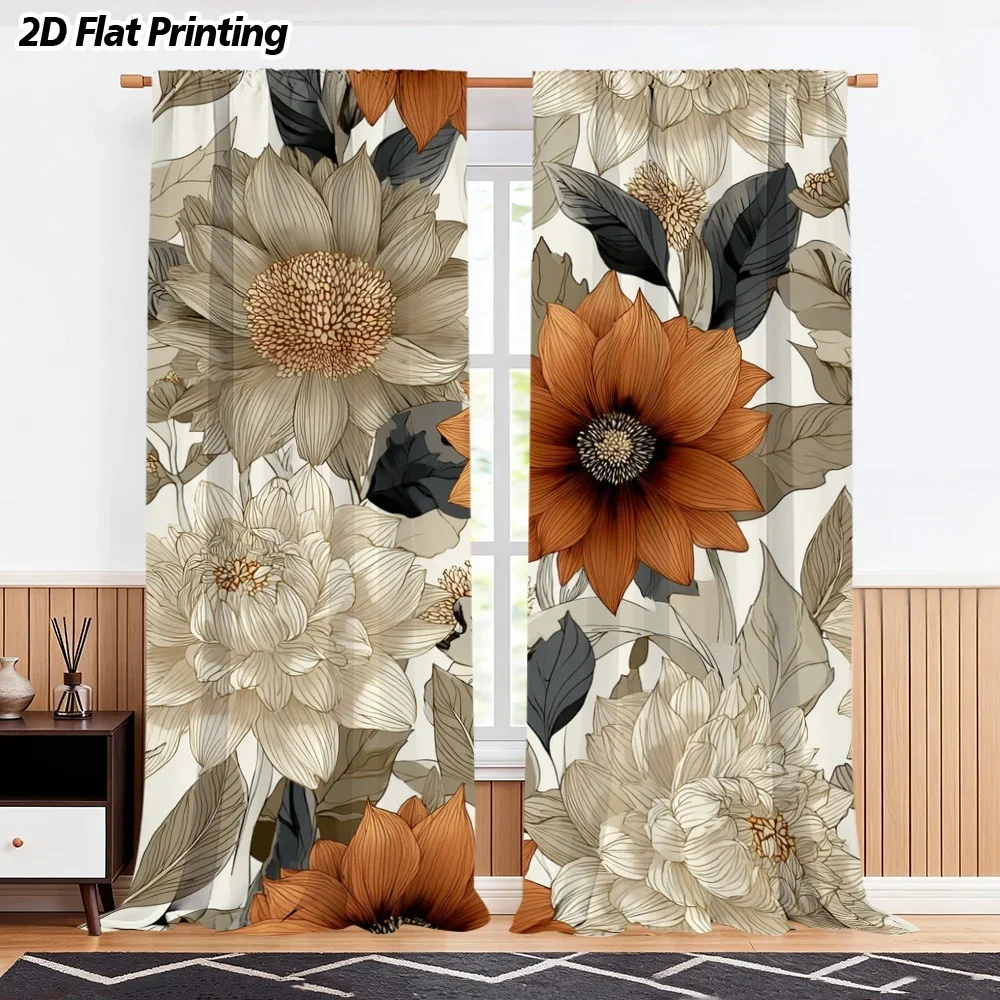 2 Pcs Floral Botanical Curtains Beige Fall Print Drapes 2D Flat Printing for Living Room Window Home Decor