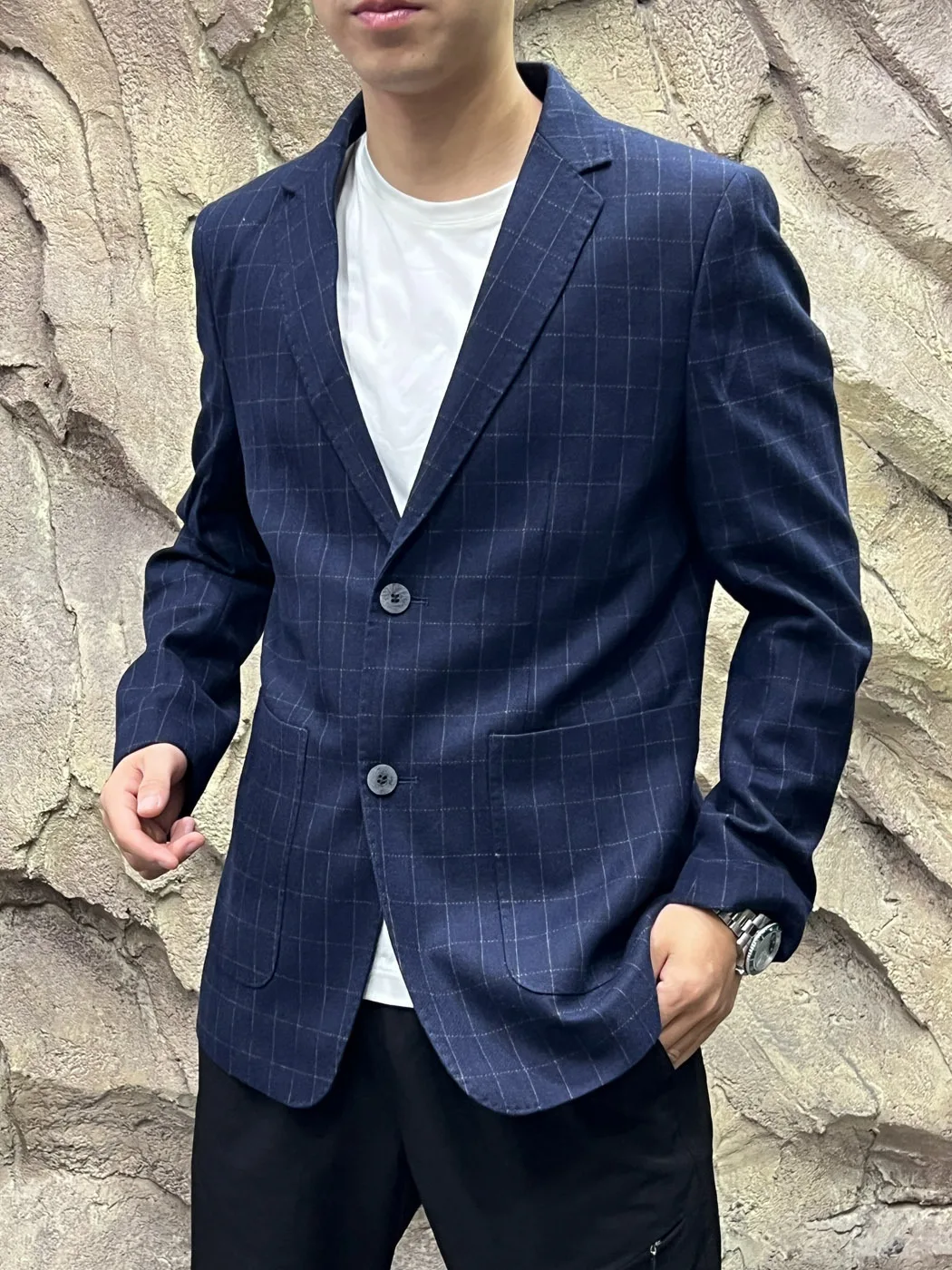 Casual Wool Blend Men's Suit Jacket Autumn Spring Plaid Textured Loose Fit Breathable Daily Wear Standard Size Online Exclusive