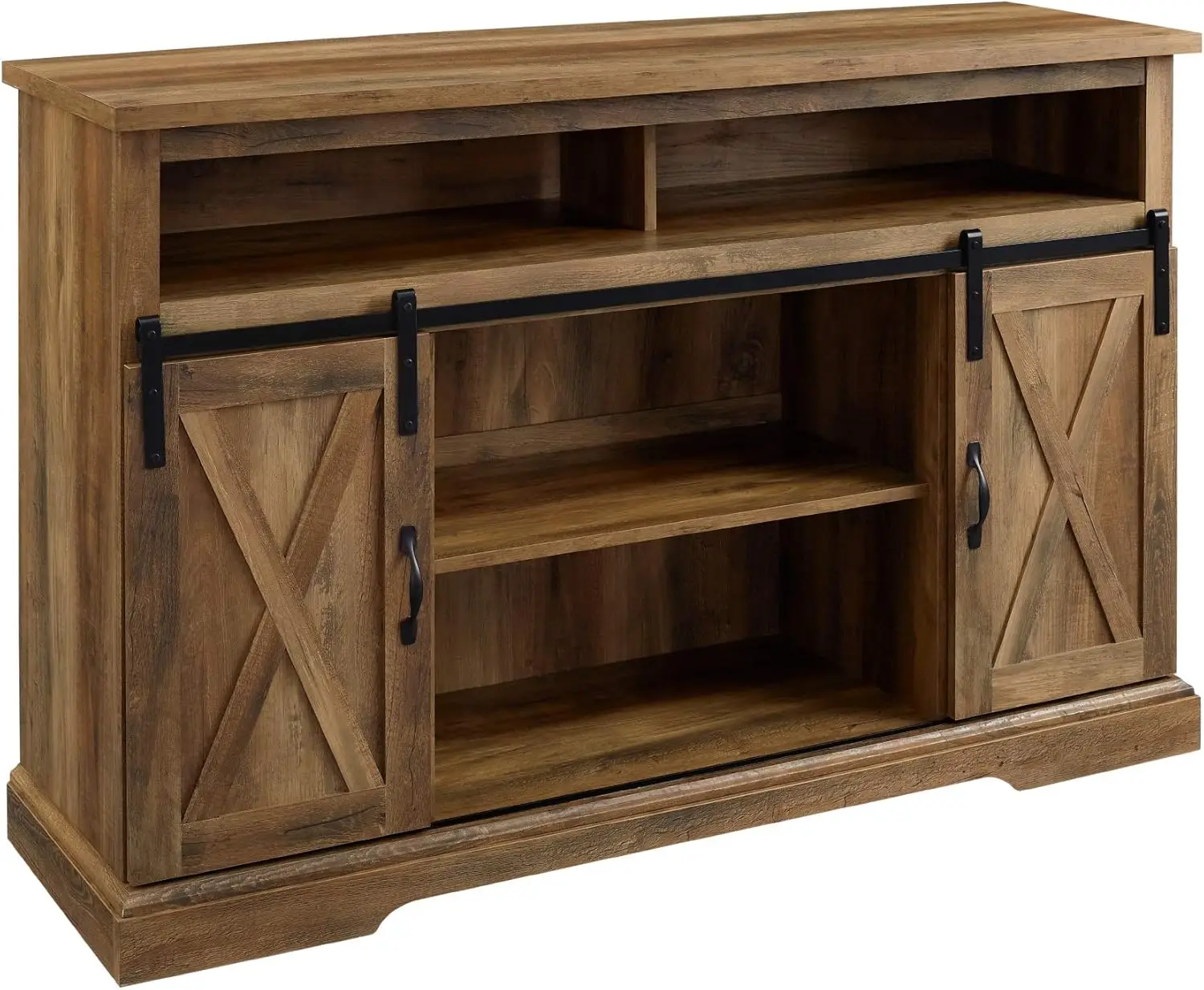 

Clayton Farmhouse Sliding Double Barn Door TV Stand for TVs up to 58 Inches, 52 Inch, Rustic Oak